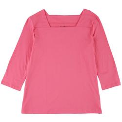 Petite Solid Square 3/4 Sleeve Top