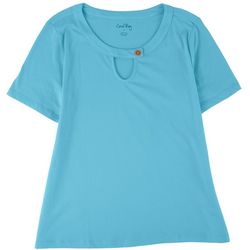 Coral Bay Petite Solid Keyhole Buckle Short Sleeve Top