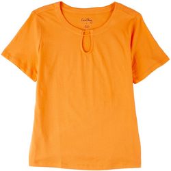 Coral Bay Petite Solid Keyhole Short Sleeve Top