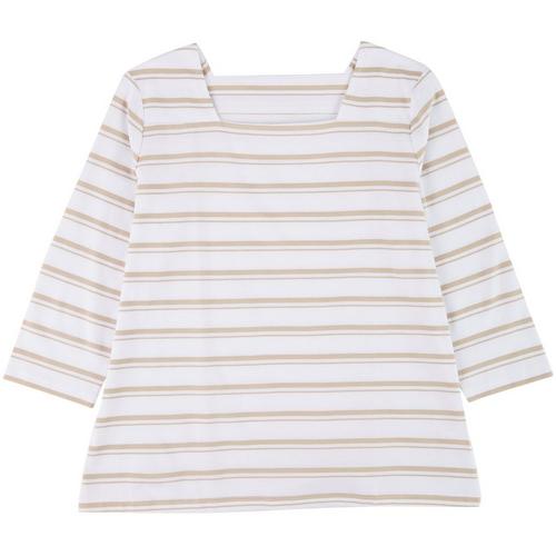 Coral Bay Petite Striped Square Neck 3/4 Sleeve