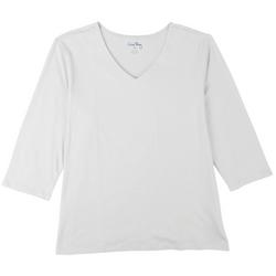 Petite Solid V-Neck 3/4 Sleeve Top