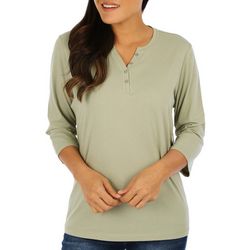 Coral Bay Petite Solid 3/4 Sleeve Henley Top