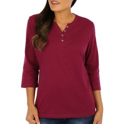 Coral Bay Petite solid 3/4 Sleeve Henley Top