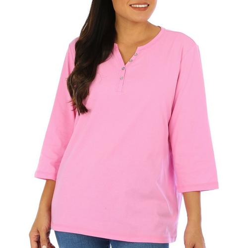 Coral Bay Petite 3/4 Sleeve Henley Top