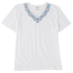 Coral Bay Petite Embroidery V-Neck Short Sleeve  Top