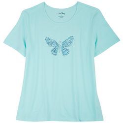 Coral Bay Petite Embroidered Butterfly Short Sleeve Top
