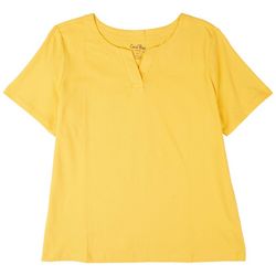 Coral Bay Petite Solid Notch Short Sleeve Top