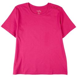 Coral Bay Petite Solid Button Short Sleeve Top