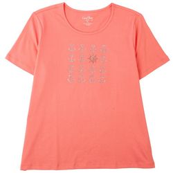Coral Bay Petite Embellished Achor Crew Short Sleeve Top