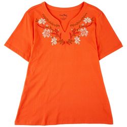 Coral Bay Petite Embroidered Floral Short Sleeve Top