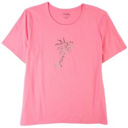 Coral Bay Petite Embellished Palm Tree Short Sleeve Top