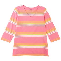 Coral Bay Petite Striped 3/4 Sleeve Top