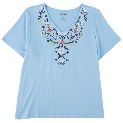 Coral Bay Petite Floral Embroidered Short Sleeve Top