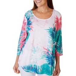 Petite Palm Party Scoop Neck 3/4 Sleeve Top