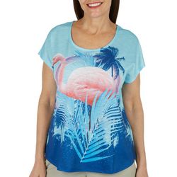 Coral Bay Petite Flamingo Short Sleeve Top
