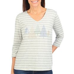 Coral Bay Petite 3/4 Sleeve Stripes and Tree Lights Top
