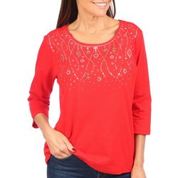 Coral Bay Petite 3/4 Sleeve Christmas Tinsel & Ornaments Top