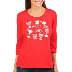 Coral Bay Petite 3/4 Sleeve Holly + Jolly Top