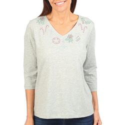 Coral Bay Petite 3/4 Sleeve Christmas Ornaments Top