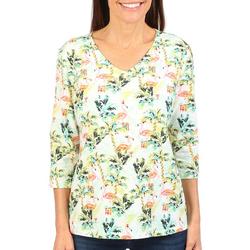 Petite 3/4 Sleeve Flamingo and Palms Holiday Top