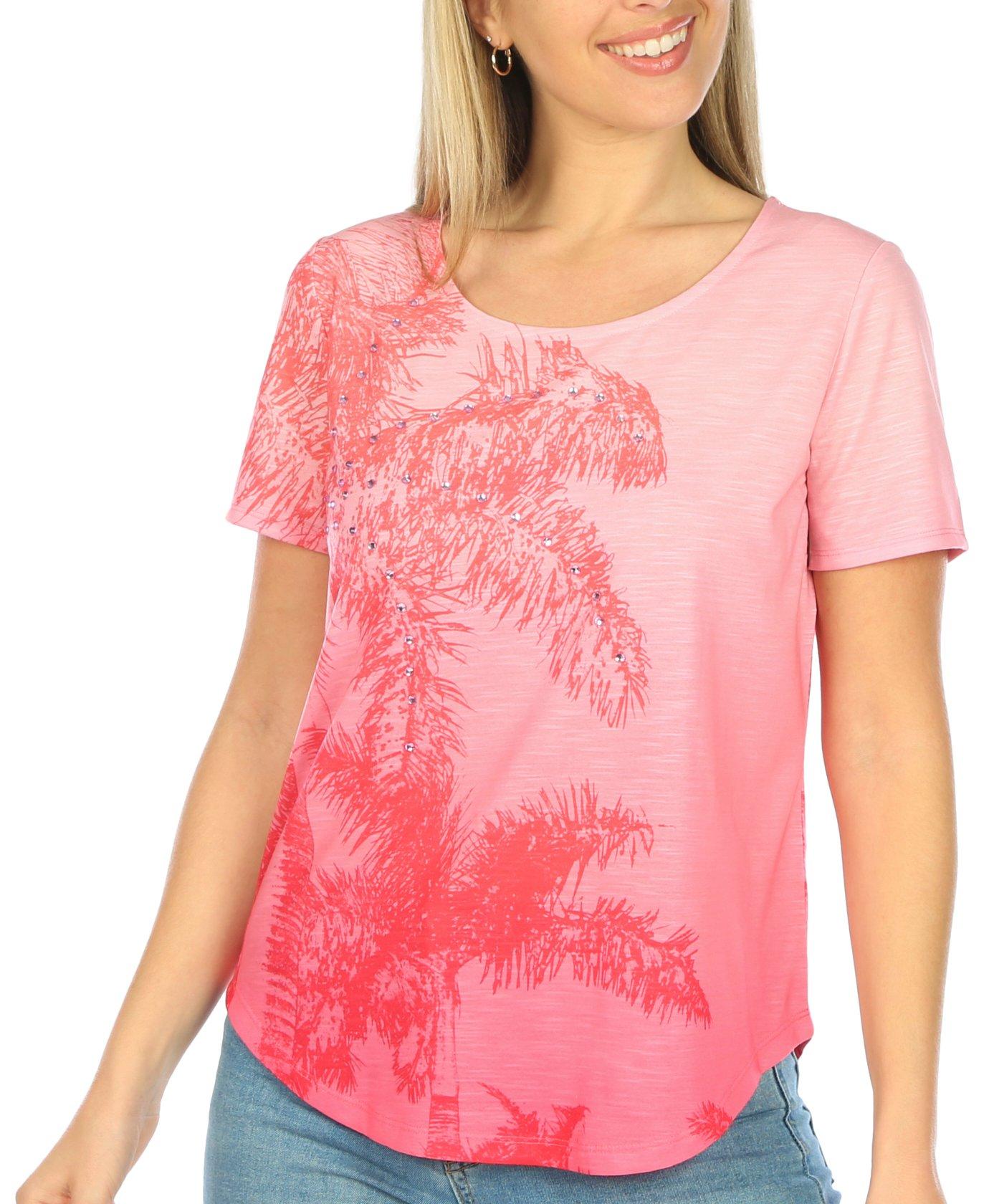 Coral Bay Petite Jeweled Palms Short Sleeve Top