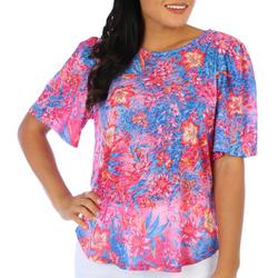 Ruby Red Petite Burnout Floral Print Short Sleeve Top