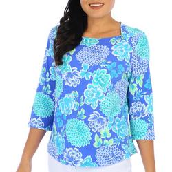 Petite Floral Square Neck 3/4 Sleeve Top