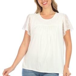 Petite Solid Embroidered Flutter Sleeve Top