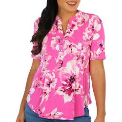 Petite Floral Short Sleeve Pleated Top