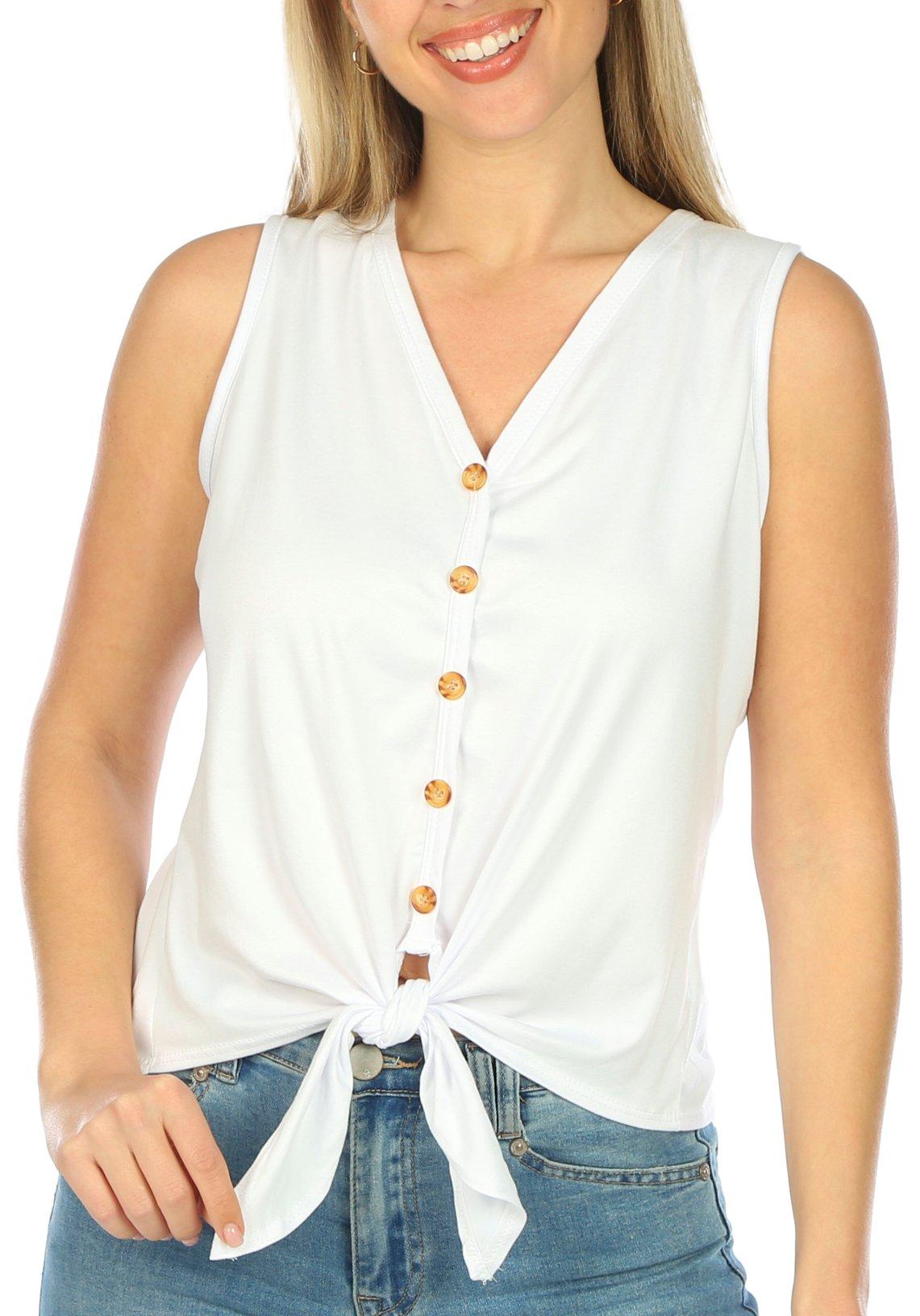 Petite Solid Tie-Front Sleeveless Top
