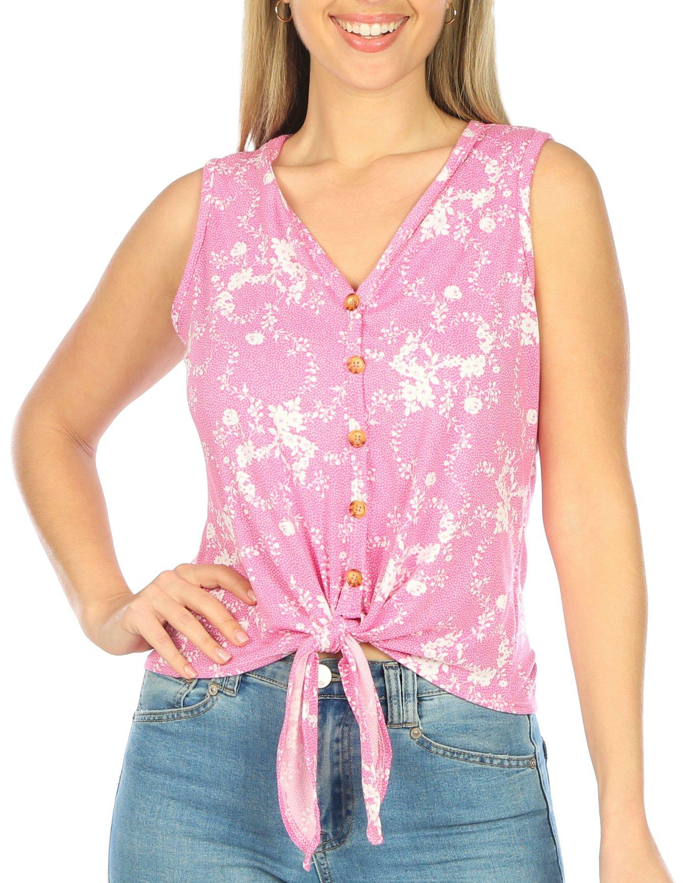 Petite Floral Tie-Front Sleeveless Top