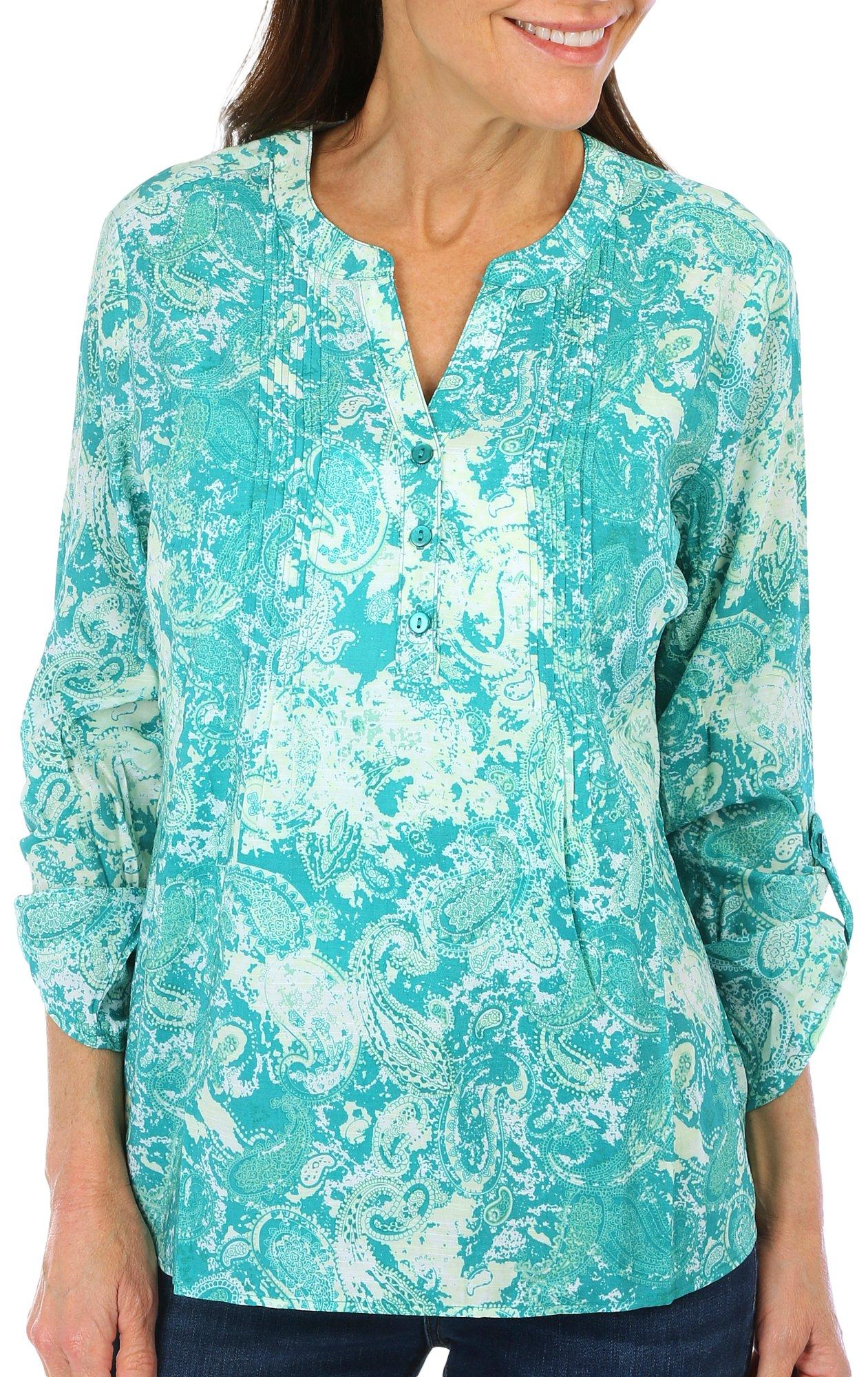Juniper + Lime Petite Paisley 3/4 Sleeve Silky Stretch Top