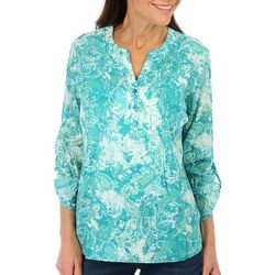 Juniper + Lime Petite Paisley 3/4 Sleeve Silky Stretch Top