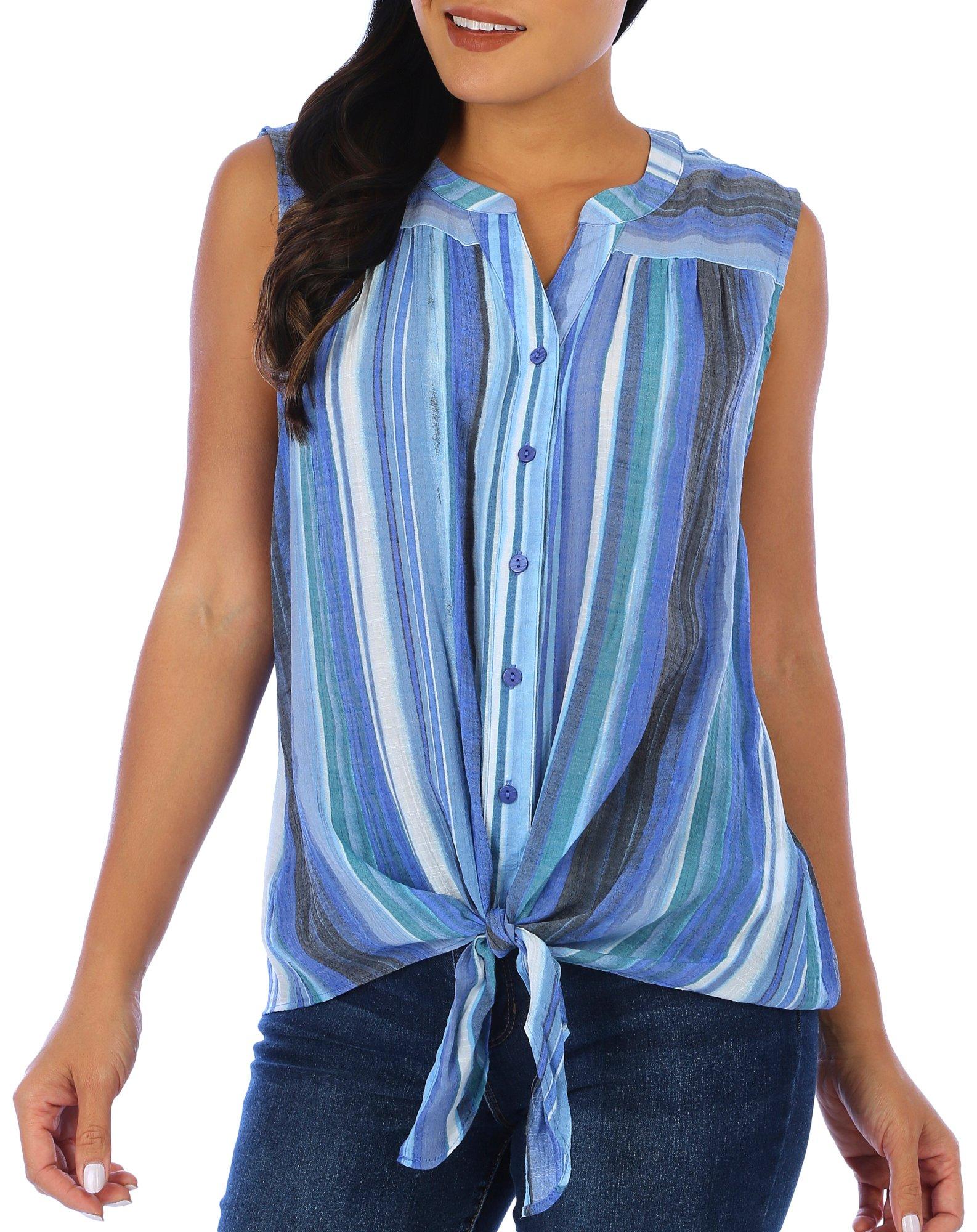 Petite Striped Tie-Front Sleeveless Top