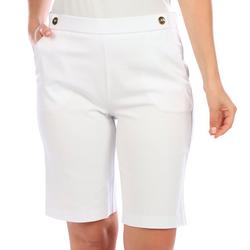 Petite Button Pull-On Solid Skimmer Shorts
