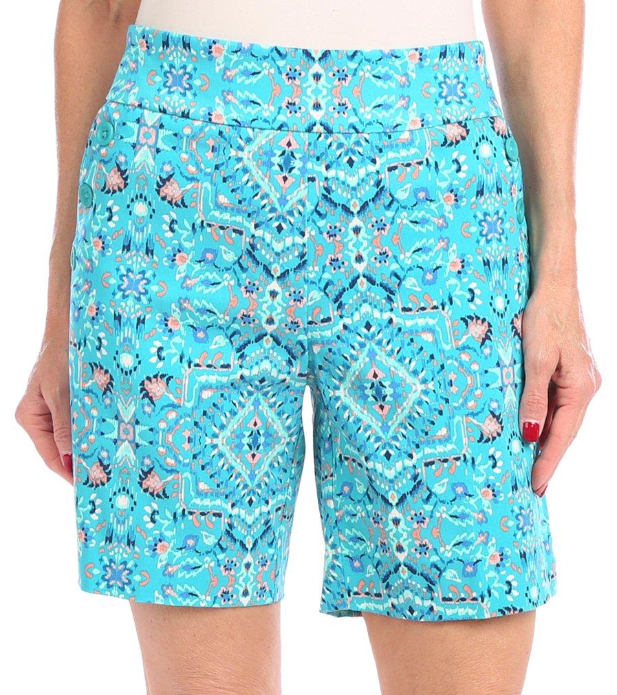 Petite Button Accent Abstract Print Shorts