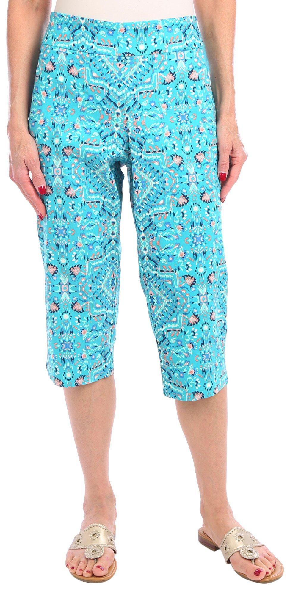 Petite Abstract Print 19 in. Embellished Capris
