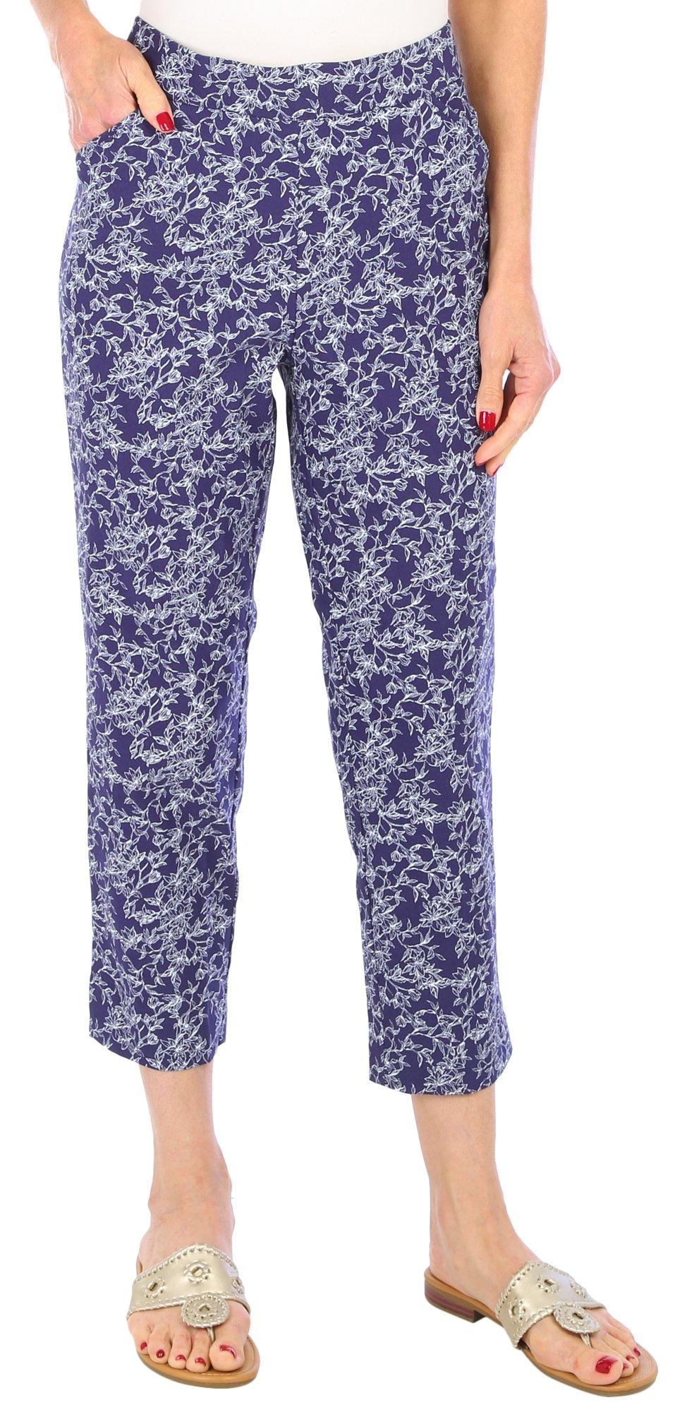 Petite Floral Print Pull-On 25 in. Ankle Pants