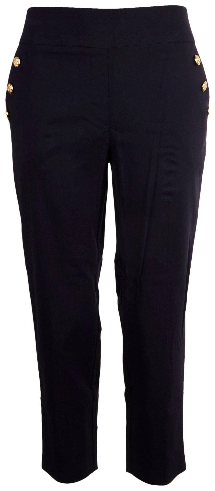 Petite 25 in. Solid Pull On Ankle Pants