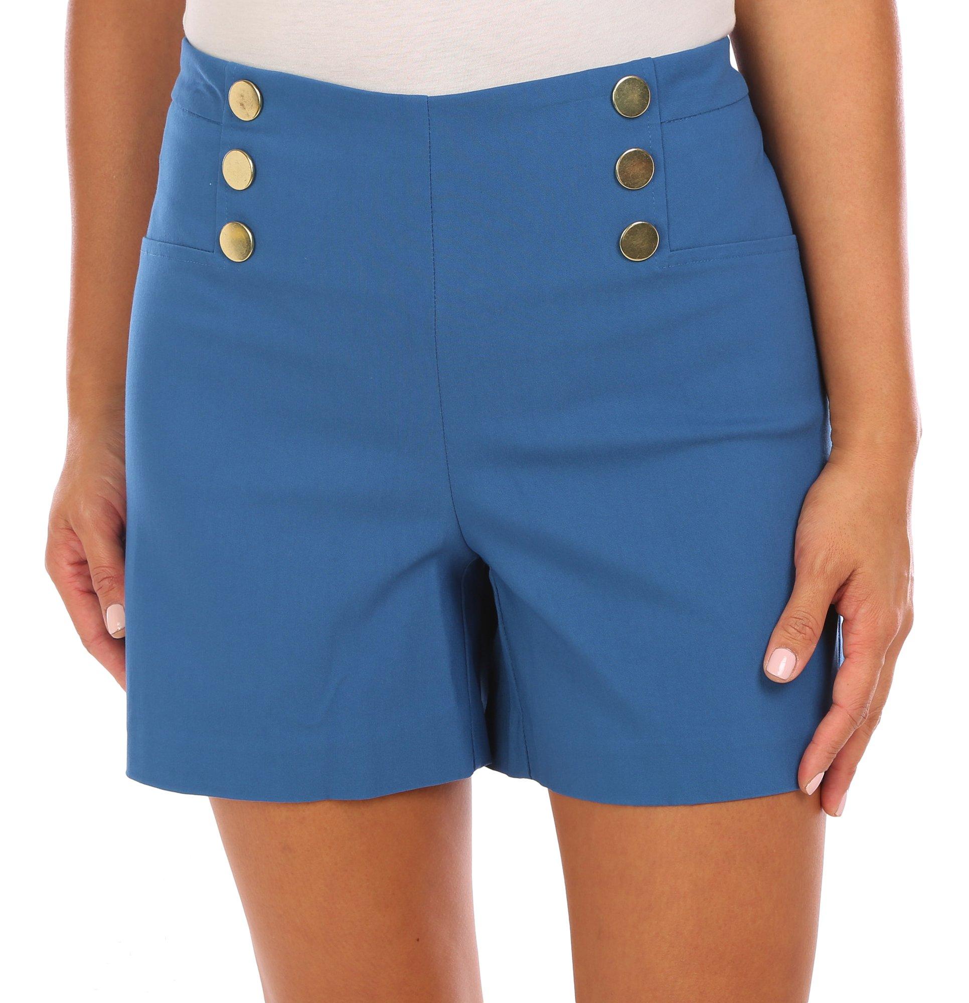 Petite Solid Sailor Decorative Button Shorts