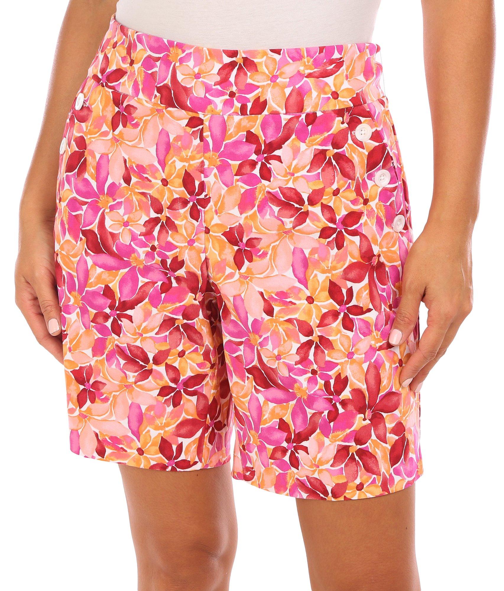 Petite Button Accent Floral Sailor Shorts