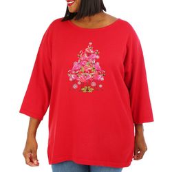 Plus Christmas Flamingo Tree 3/4 Sleeve Sweater