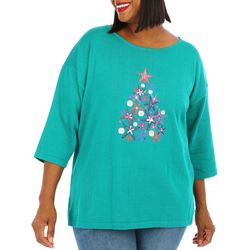 Plus Starfish Christmas Tree 3/4 Sleeve Sweater