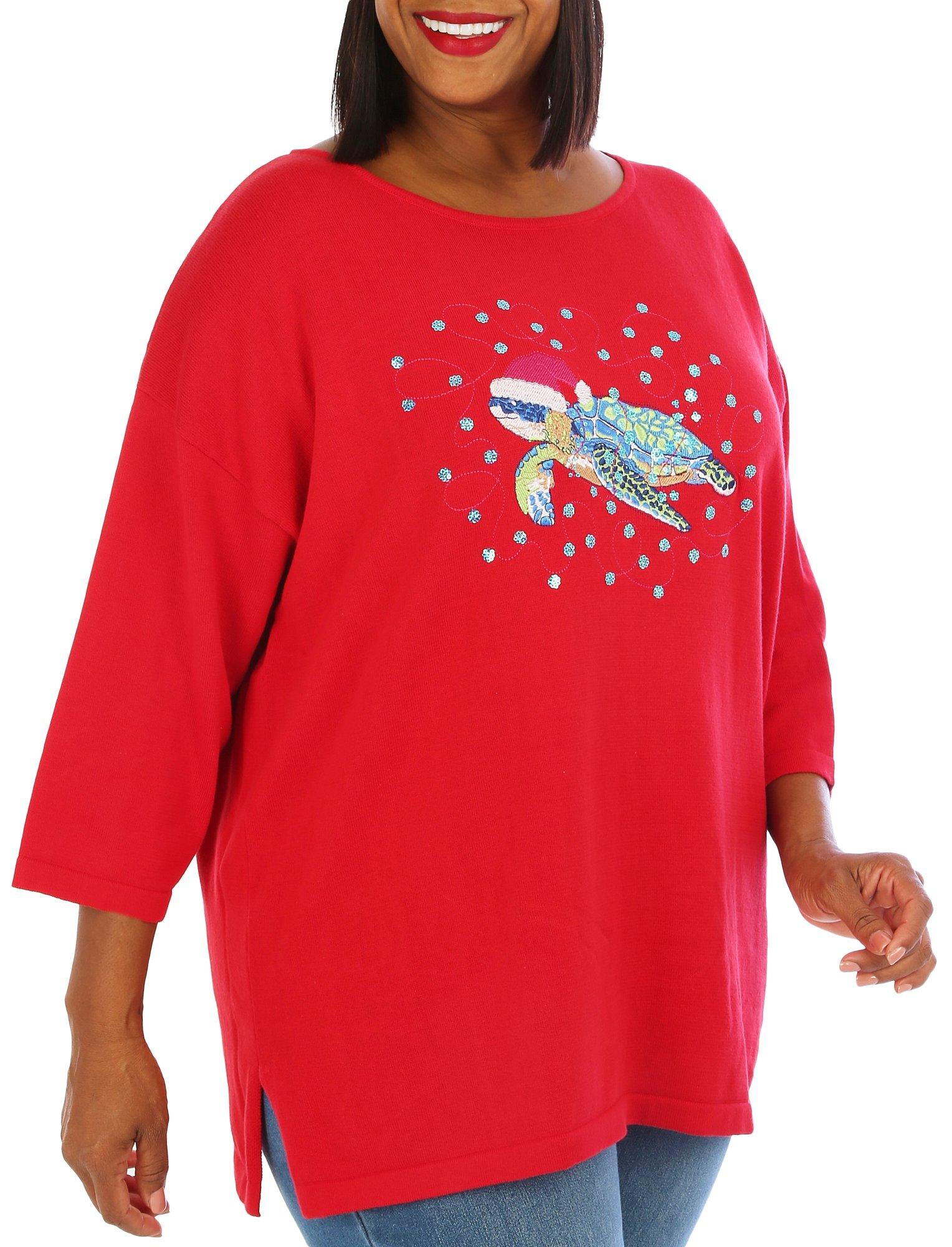 Plus Santa Turtle 3/4 Sleeve Sweater