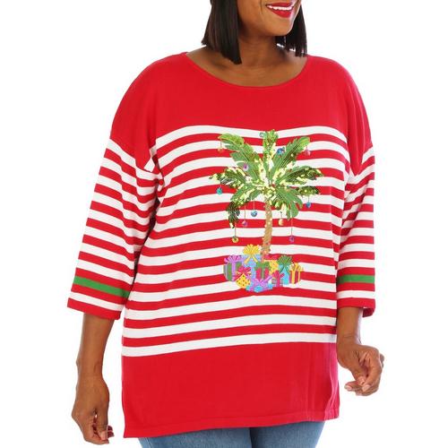 Plus Palm Tree Present 3/4 Sleeve Sweater