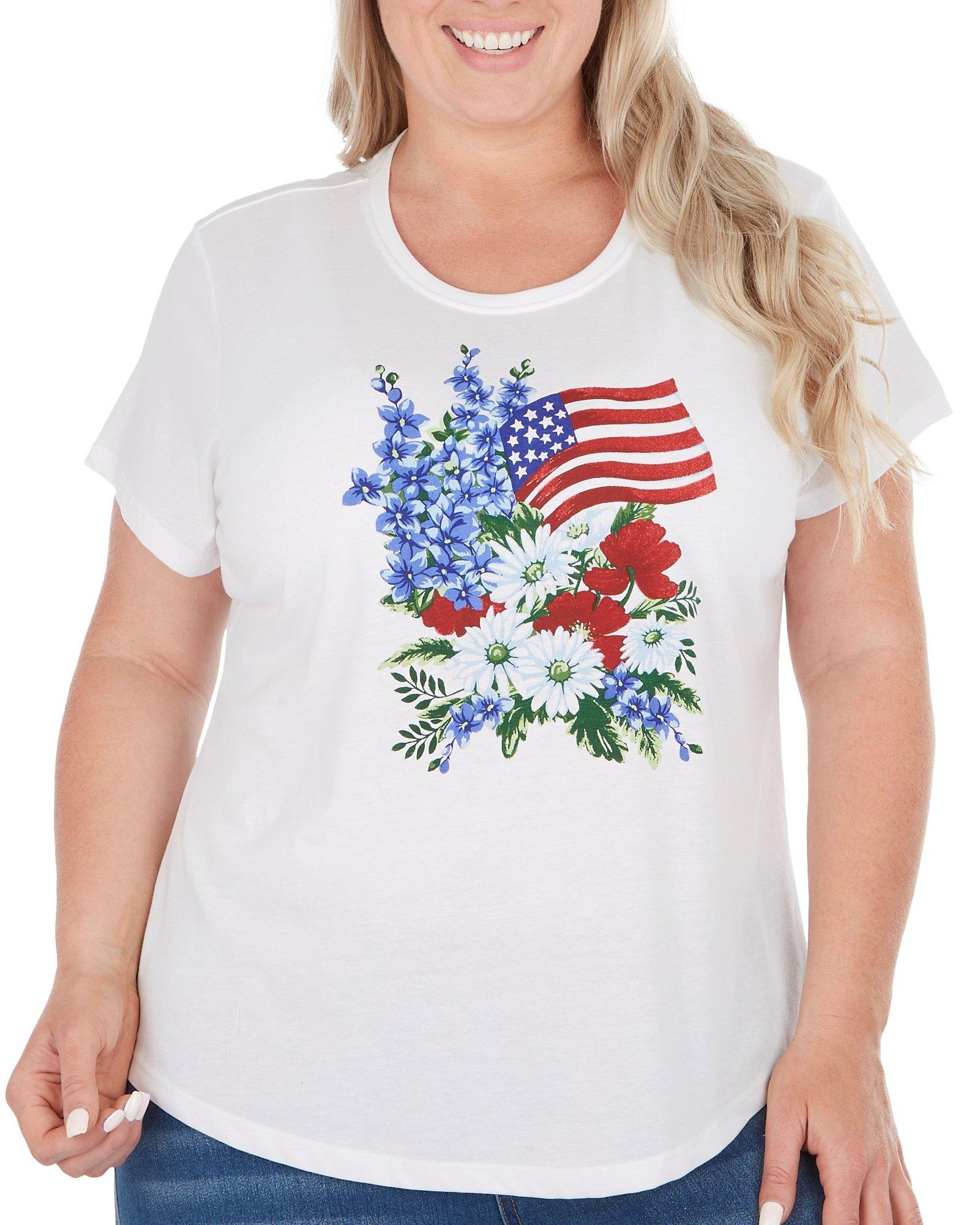 Plus Festive Flag Bouquet Short Sleeve Top