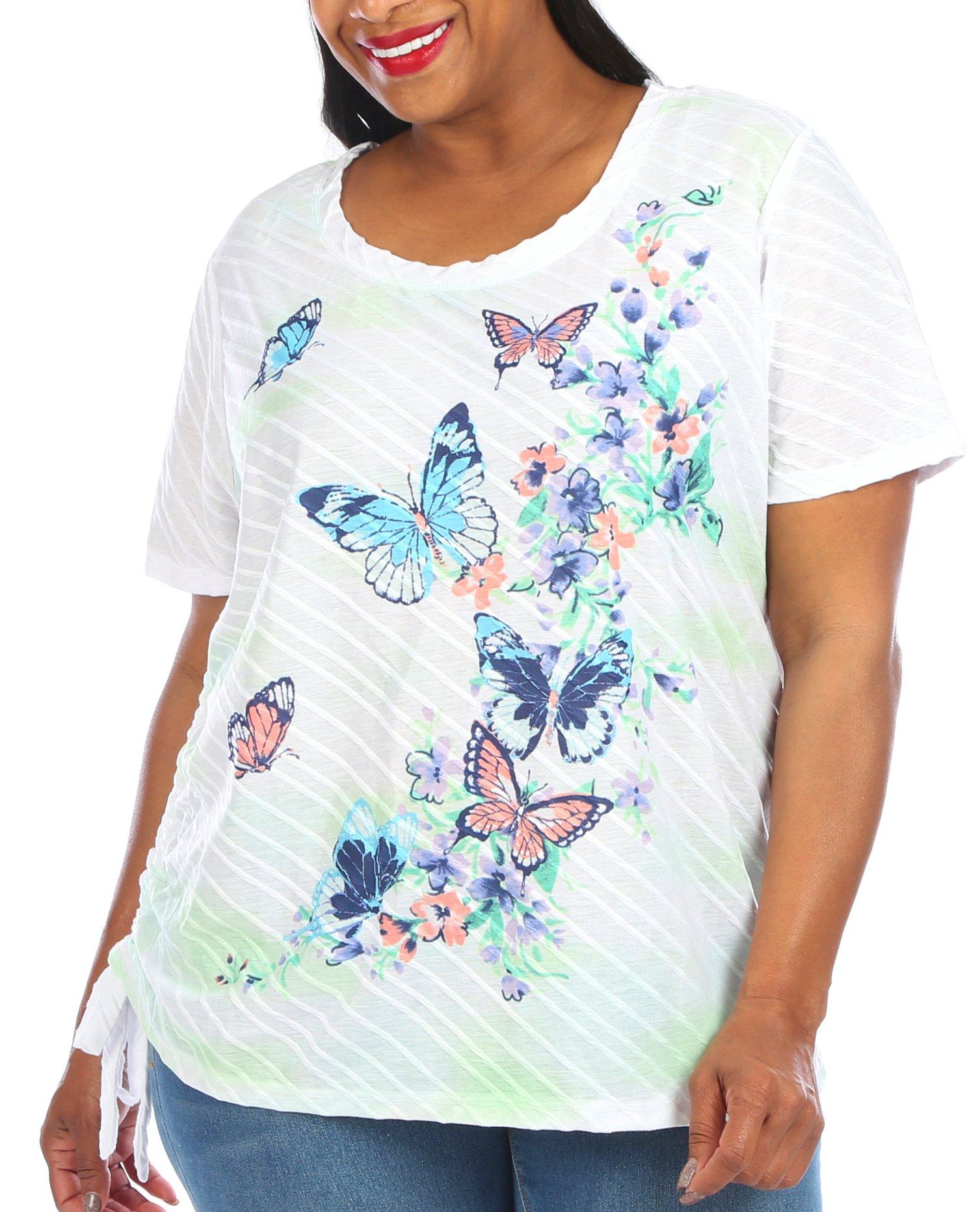 Coral Bay Plus Butterfly Garden Ruched Short Sleeve