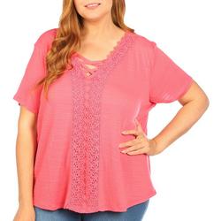 Plus Short Sleeve Lace Overlay Top