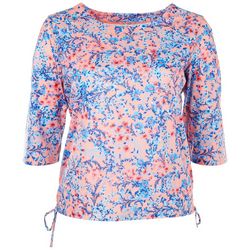 Coral Bay Plus Floral Side Ruched 3/4 Sleeve Top