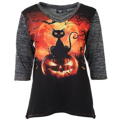 Onque Plus Spooky Kitty Embellished 3/4 Sleeve Top